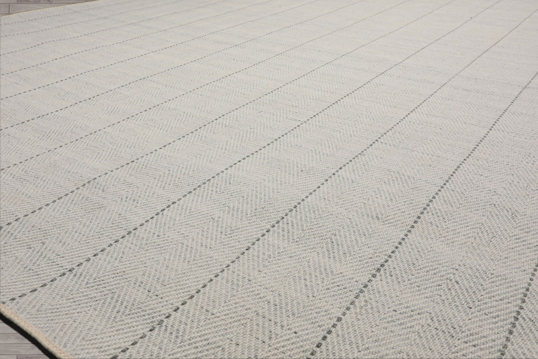 Multi Size Ivory  Gray Color Hand Loomed Flatweave Wool Modern Oriental Rug