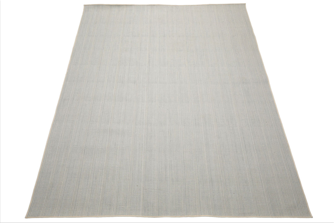 Multi Size Ivory  Light Blue Color Hand Loomed Flatweave Wool Modern Oriental Rug