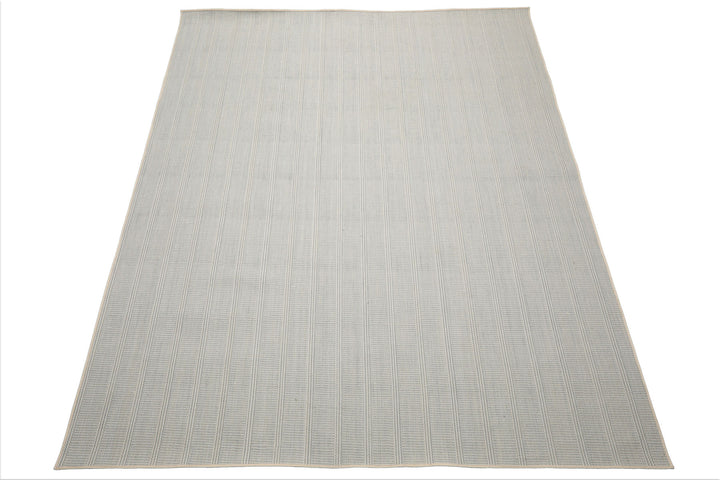 Multi Size Ivory  Light Blue Color Hand Loomed Flatweave Wool Modern Oriental Rug