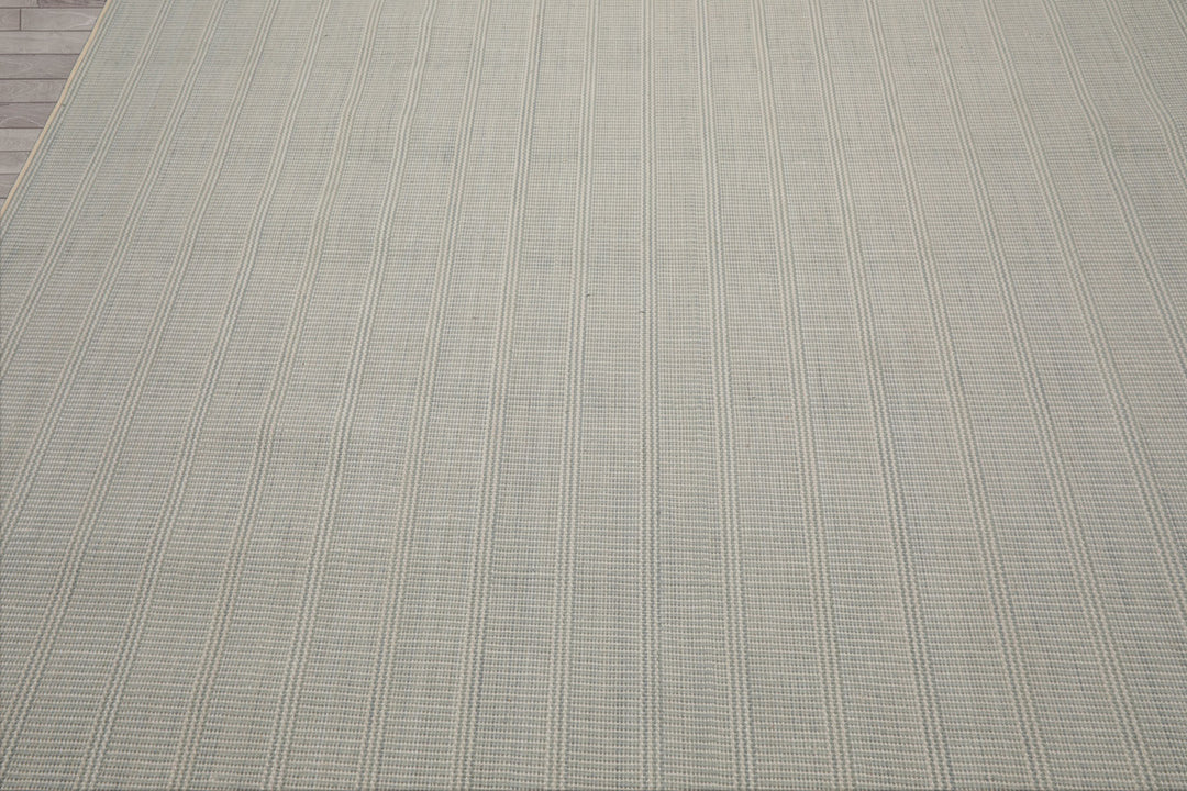 Multi Size Ivory  Light Blue Color Hand Loomed Flatweave Wool Modern Oriental Rug