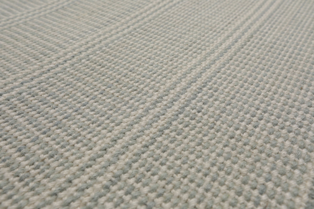 Multi Size Ivory  Light Blue Color Hand Loomed Flatweave Wool Modern Oriental Rug