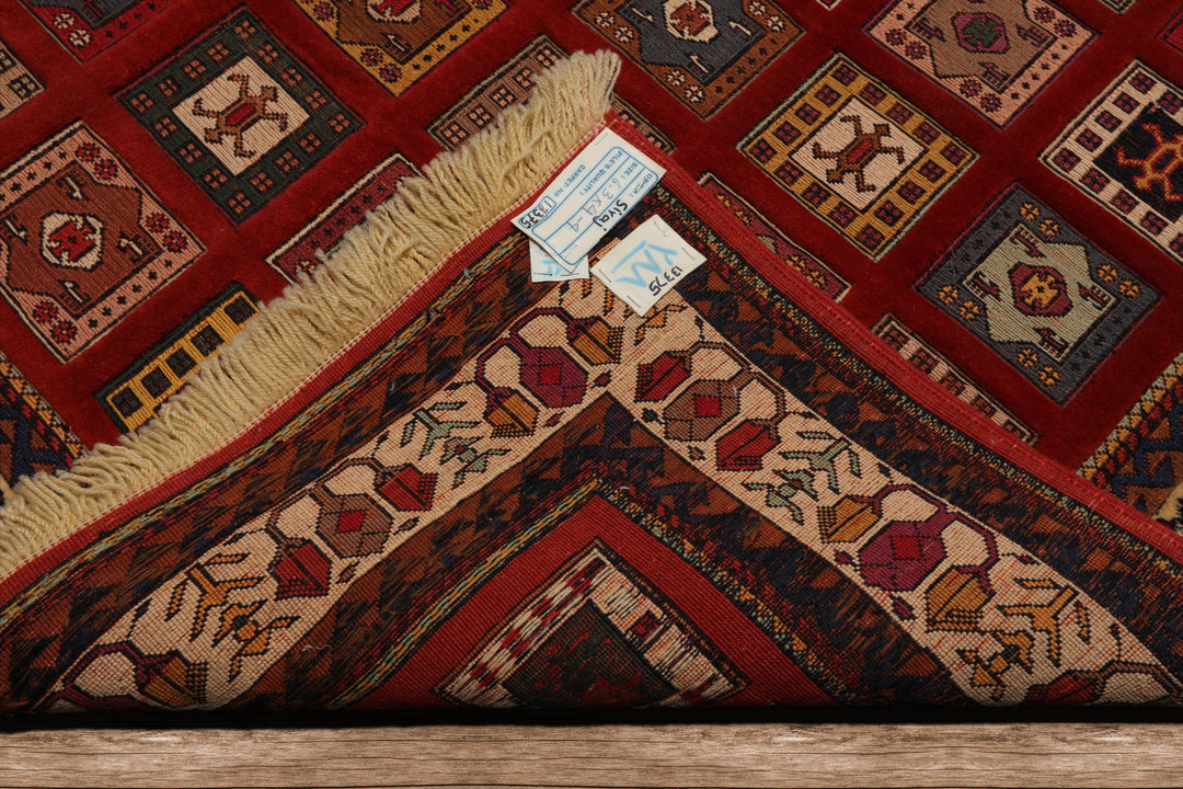 4x6 Rust, Ivory, Blue Color Hand Knotted Shiraz Wool Traditional Oriental Rug