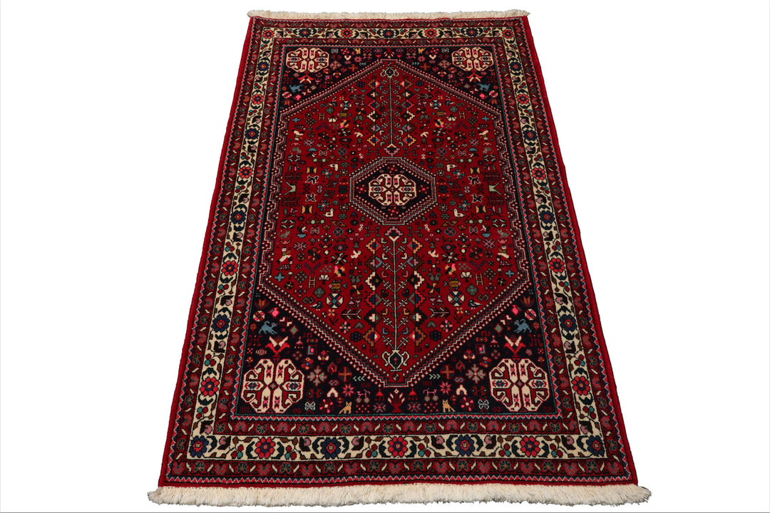 3x5 Red, Navy, Ivory Color Hand Knotted Abadeh Wool & Silk Traditional Oriental Rug