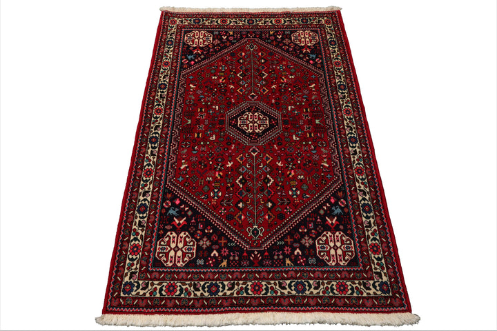3x5 Red, Navy, Ivory Color Hand Knotted Abadeh Wool & Silk Traditional Oriental Rug