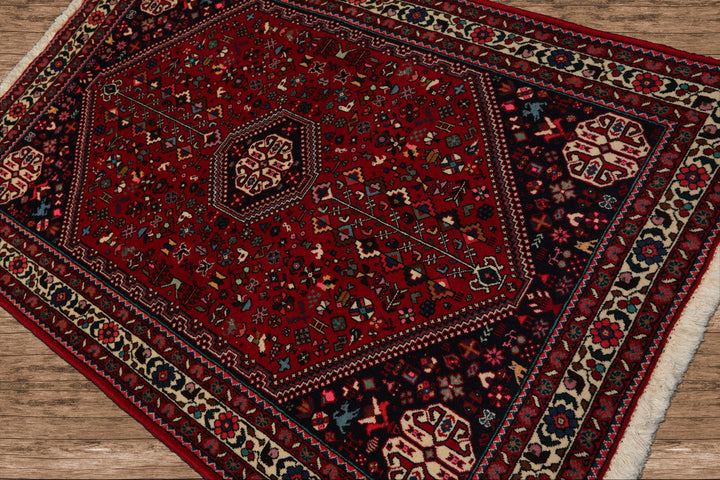 3x5 Red, Navy, Ivory Color Hand Knotted Abadeh Wool & Silk Traditional Oriental Rug