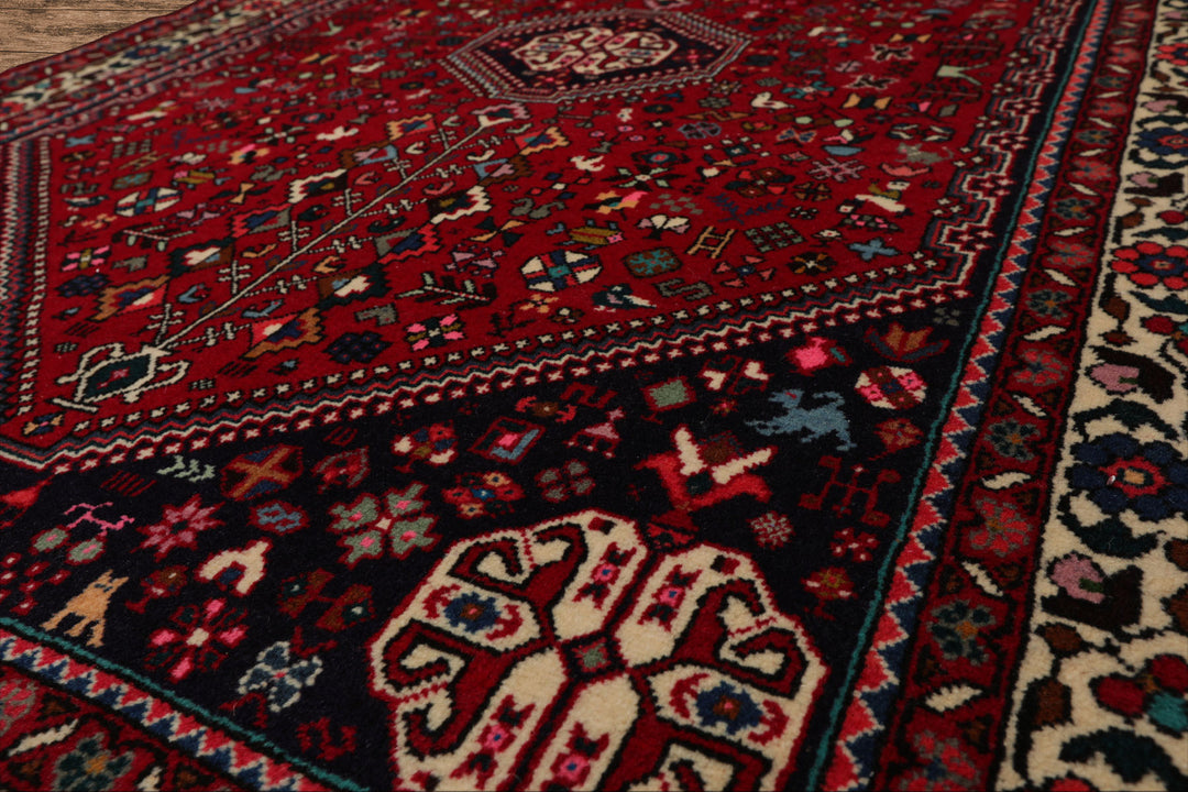 3x5 Red, Navy, Ivory Color Hand Knotted Abadeh Wool & Silk Traditional Oriental Rug