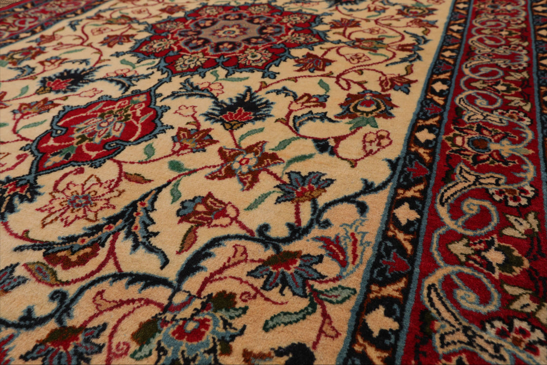 3x5 Beige, Red, Blue Color Hand Knotted Espahan Wool Traditional Oriental Rug
