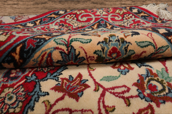 3x5 Beige, Red, Blue Color Hand Knotted Espahan Wool Traditional Oriental Rug