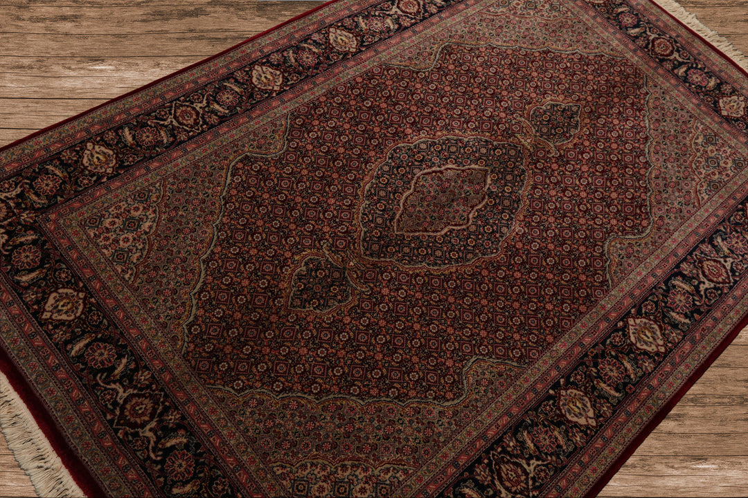 4x6 Red, Navy, Green Color Hand Knotted Tabriz Wool & Silk Traditional Oriental Rug