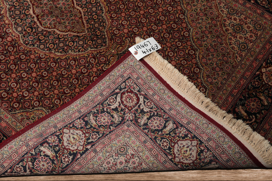 4x6 Red, Navy, Green Color Hand Knotted Tabriz Wool & Silk Traditional Oriental Rug