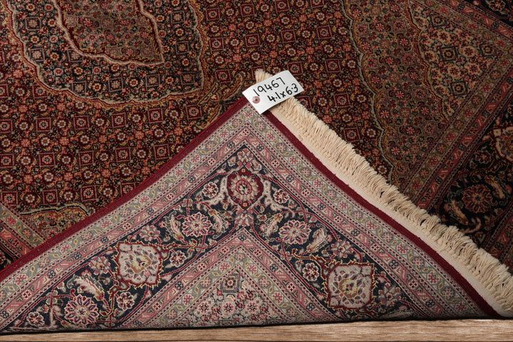 4x6 Red, Navy, Green Color Hand Knotted Tabriz Wool & Silk Traditional Oriental Rug