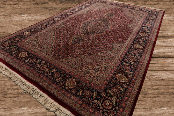 4x6 Red, Navy, Green Color Hand Knotted Tabriz Wool & Silk Traditional Oriental Rug