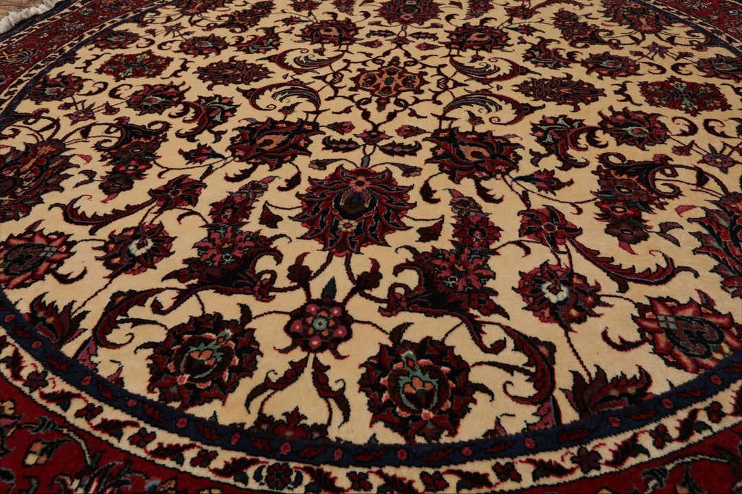 Round Ivory, Rust, Rose Color Hand Knotted Bidjar Round Wool & Silk Traditional Oriental Rug