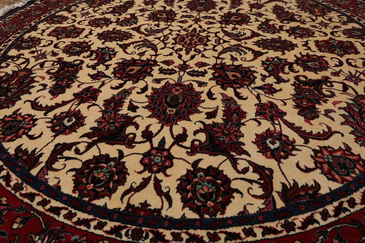 Round Ivory, Rust, Rose Color Hand Knotted Bidjar Round Wool & Silk Traditional Oriental Rug
