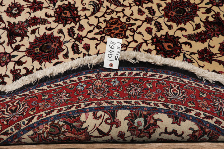 Round Ivory, Rust, Rose Color Hand Knotted Bidjar Round Wool & Silk Traditional Oriental Rug