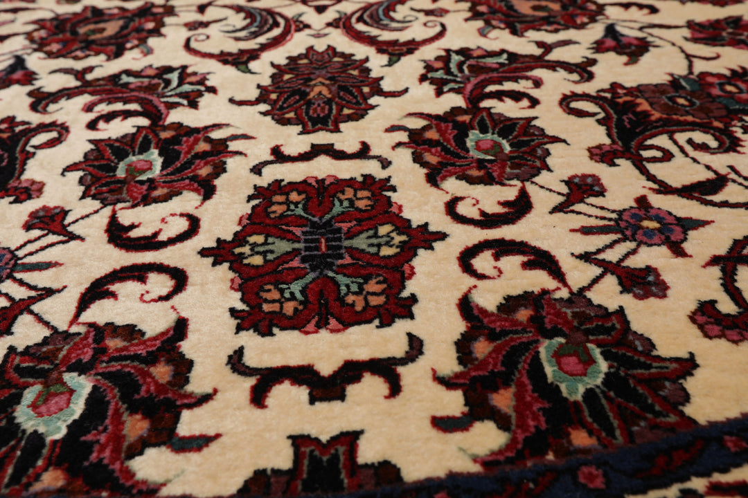 Round Ivory, Rust, Rose Color Hand Knotted Bidjar Round Wool & Silk Traditional Oriental Rug