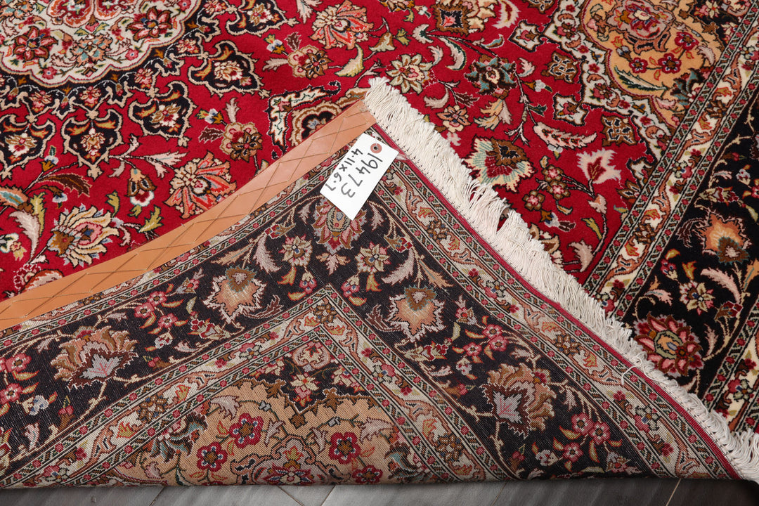 5x7 Red, Black, Ivory Color Hand Knotted Tabriz Wool & Silk Traditional Oriental Rug