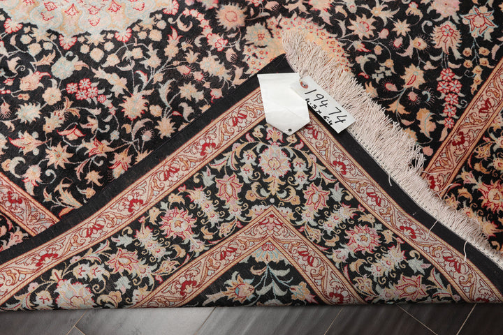 4x6 Charcoal, Peach, Aqua Color Hand Knotted Qum All Silk Silk Traditional Oriental Rug