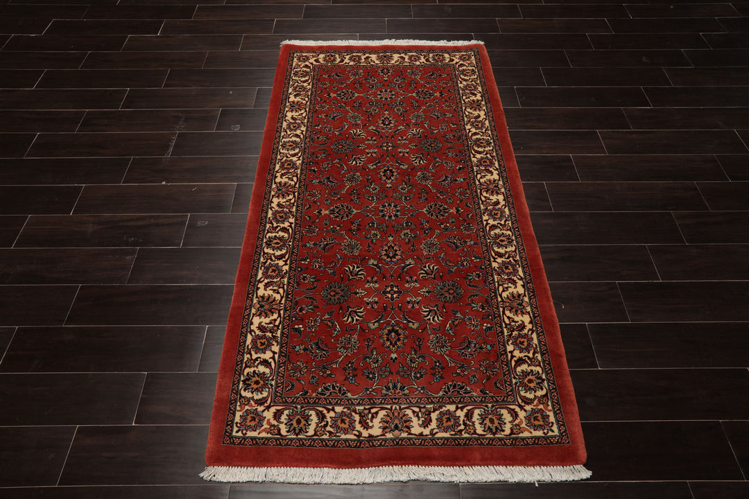 3x6 Burnt Orange, Ivory, Aqua Color Hand Knotted Bidjar Wool & Silk Traditional Oriental Rug