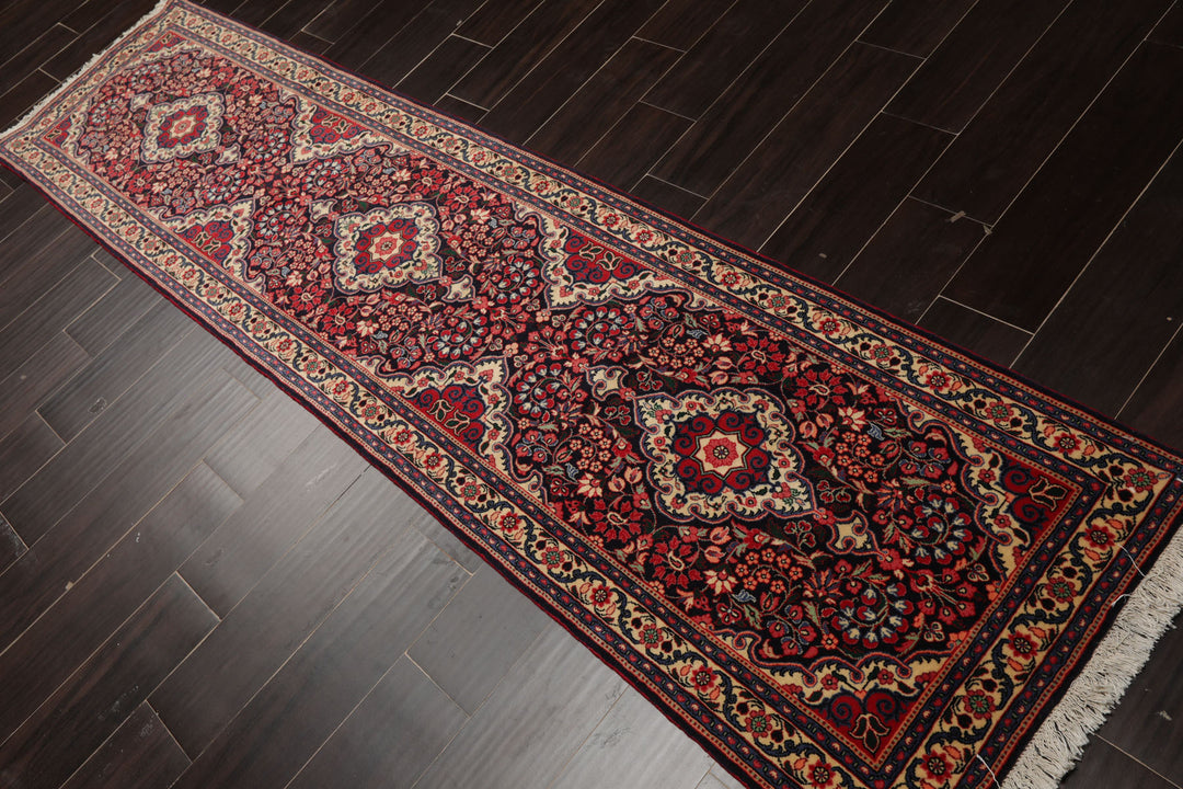 Runner Navy, Ivory, Red Color Hand Knotted Jozan Sarouk Wool Traditional Oriental Rug