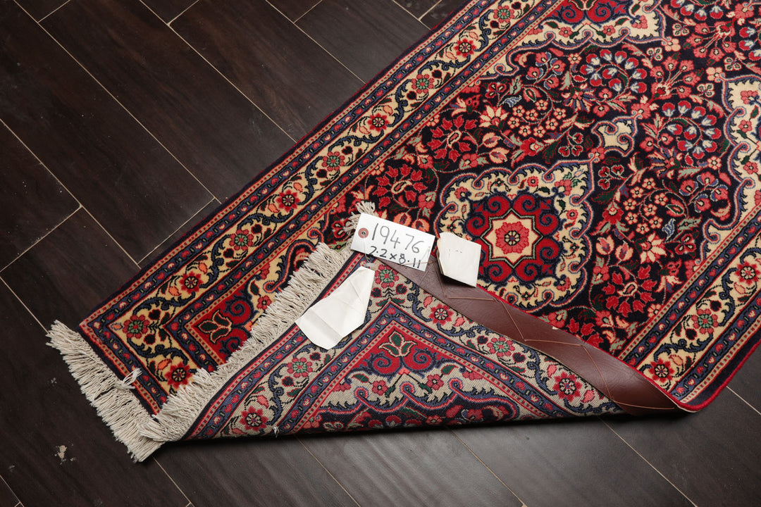 Runner Navy, Ivory, Red Color Hand Knotted Jozan Sarouk Wool Traditional Oriental Rug