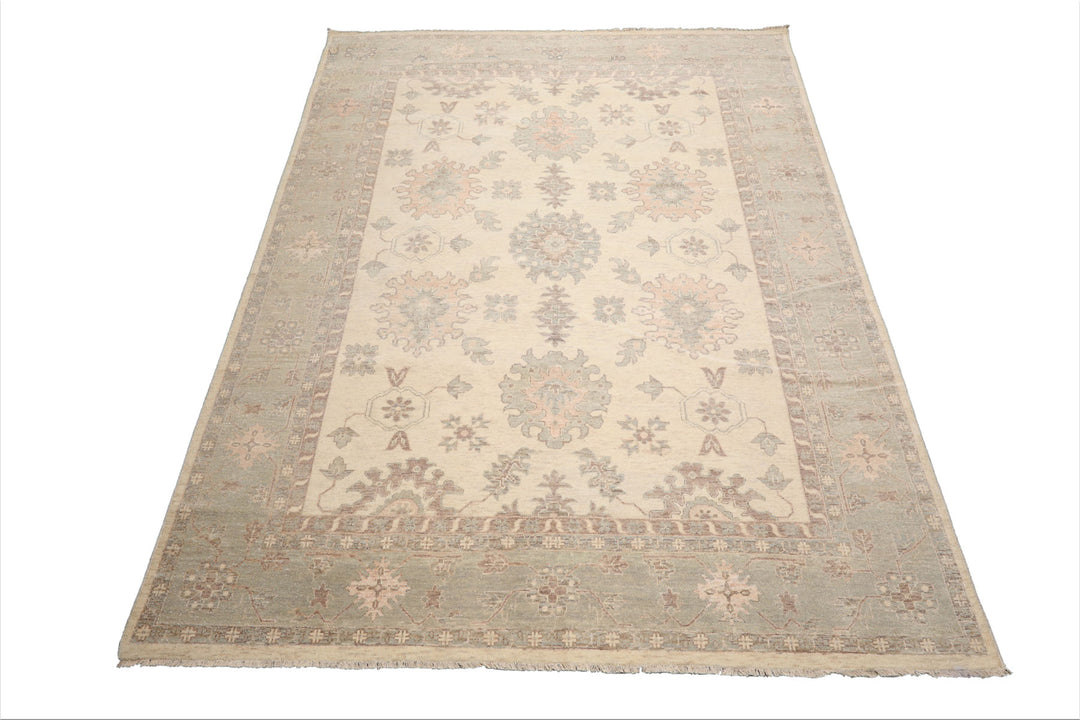 Celeste Rug 9'x12' Ivory 100% Wool Afghan Oushak Rug Hand-Knotted Traditional Oriental Design