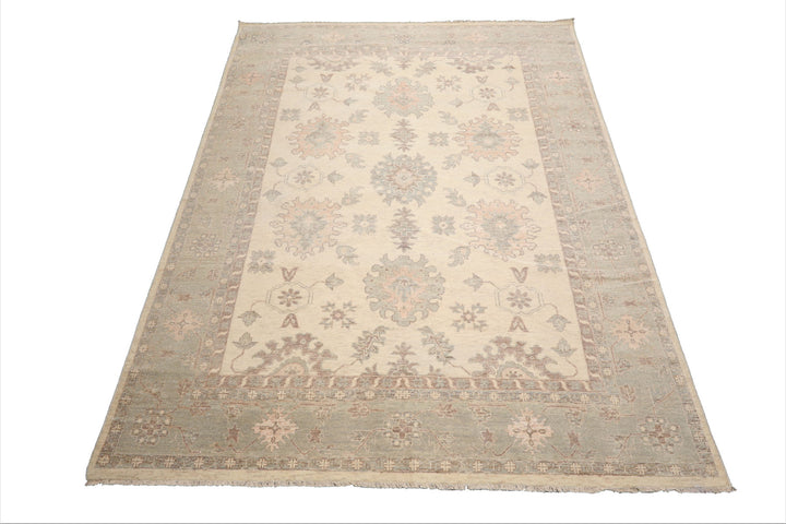 Celeste Rug 9'x12' Ivory 100% Wool Afghan Oushak Rug Hand-Knotted Traditional Oriental Design