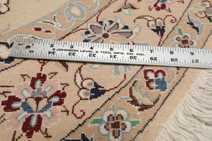 Round Ivory, Tan, Rose Color Hand Knotted Nain Round Wool & Silk Traditional Oriental Rug