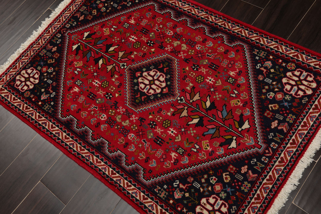 2x4 Red, Navy, Ivory Color Hand Knotted Abadeh Wool Traditional Oriental Rug