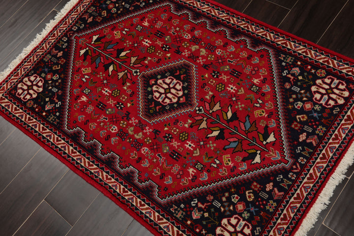 2x4 Red, Navy, Ivory Color Hand Knotted Abadeh Wool Traditional Oriental Rug