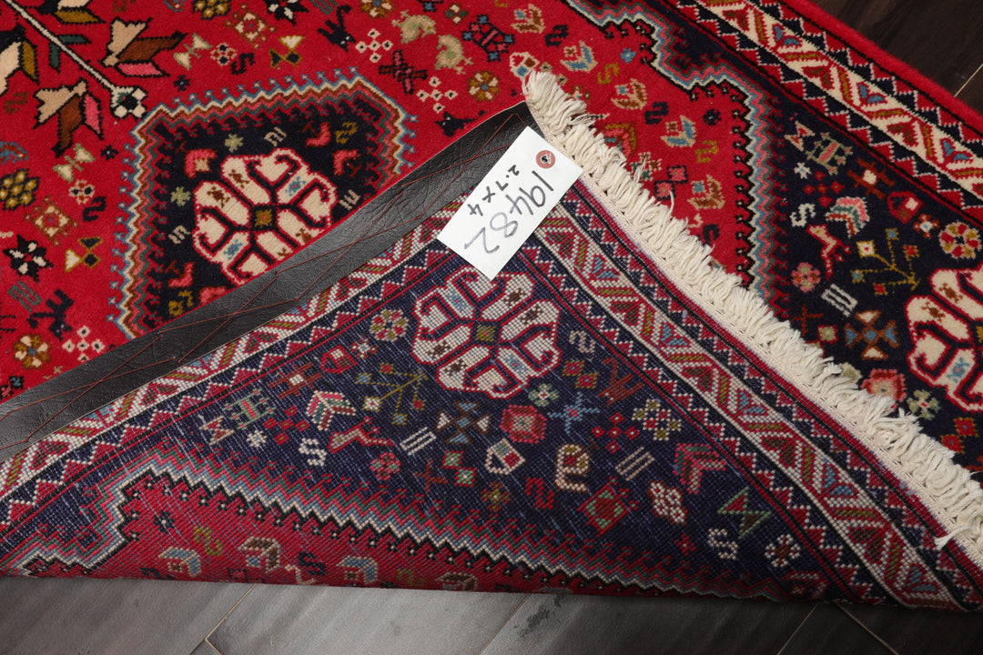 2x4 Red, Navy, Ivory Color Hand Knotted Abadeh Wool Traditional Oriental Rug