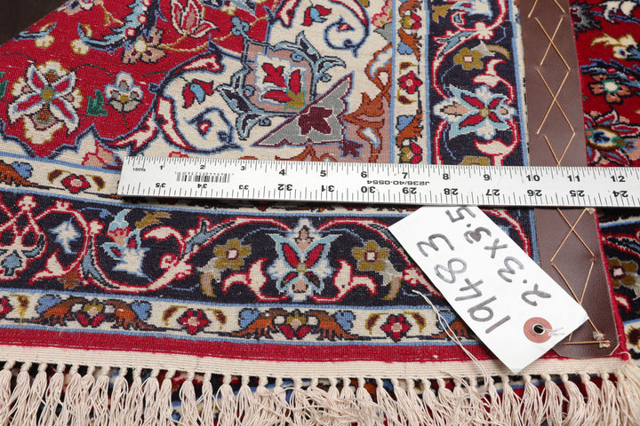 2x3 Red, Navy, Ivory Color Hand Knotted Isfahan Wool & Silk Traditional Oriental Rug