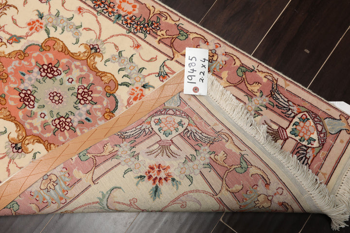 2x4 Ivory, Peach, Gold Color Hand Knotted Tabriz Wool & Silk Traditional Oriental Rug