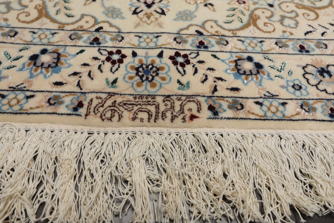 3x5 Ivory, Blue, Peach Color Hand Knotted Nain Wool & Silk Traditional Oriental Rug