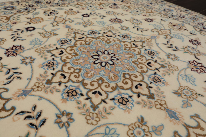 3x5 Ivory, Blue, Peach Color Hand Knotted Nain Wool & Silk Traditional Oriental Rug