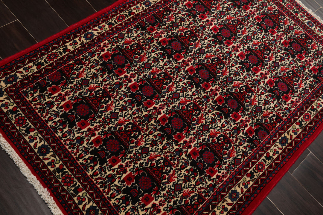 3x5 Ivory, Red, Black Color Hand Knotted Abadeh Wool Traditional Oriental Rug