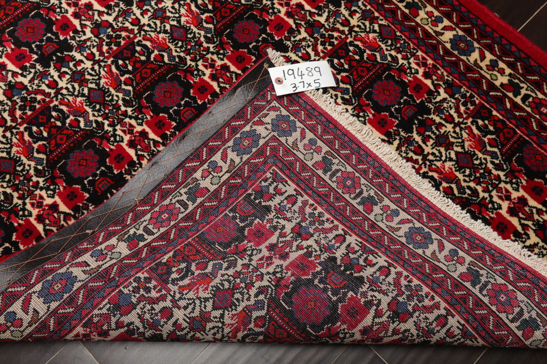 3x5 Ivory, Red, Black Color Hand Knotted Abadeh Wool Traditional Oriental Rug