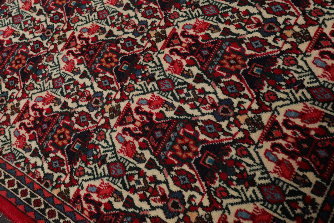 2x3 Ivory, Red, Black Color Hand Knotted Abadeh Wool Traditional Oriental Rug