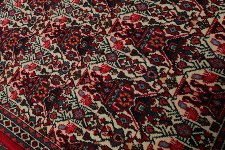 2x3 Ivory, Red, Black Color Hand Knotted Abadeh Wool Traditional Oriental Rug