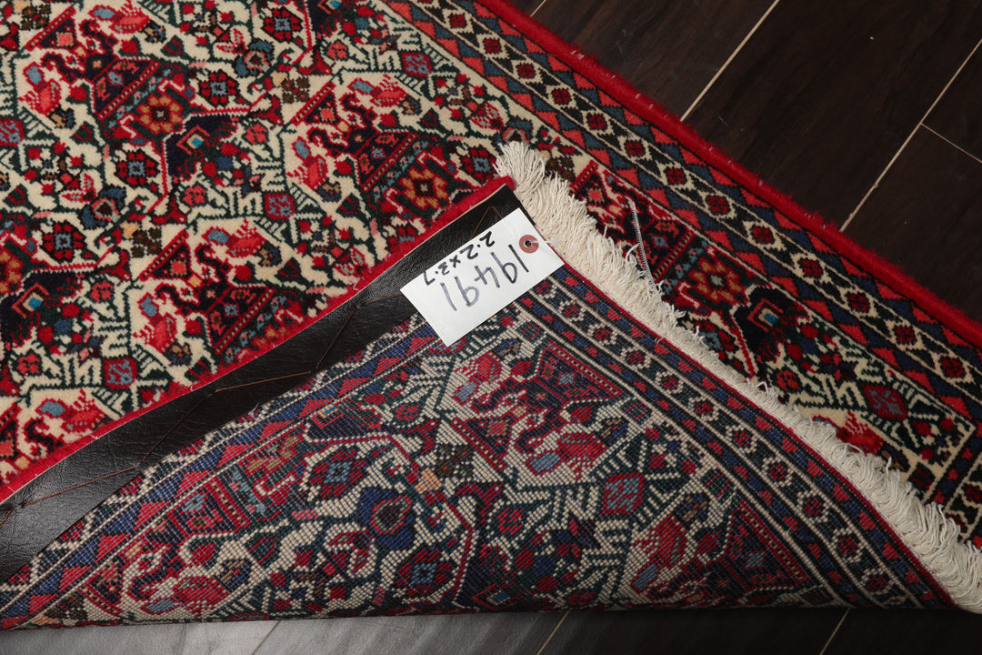 2x3 Ivory, Red, Black Color Hand Knotted Abadeh Wool Traditional Oriental Rug