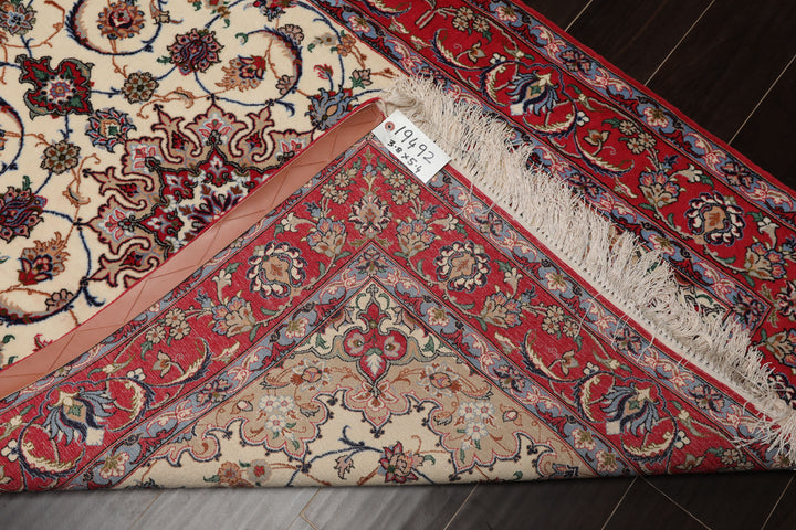 3x5 Ivory, Red, Blue Color Hand Knotted Isfahan Wool & Silk Traditional Oriental Rug
