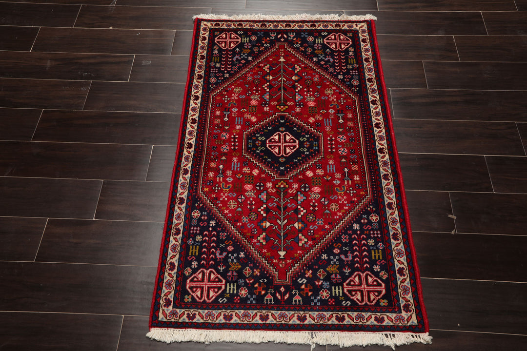 3x5 Red, Navy, Ivory Color Hand Knotted Abadeh Silk Traditional Oriental Rug