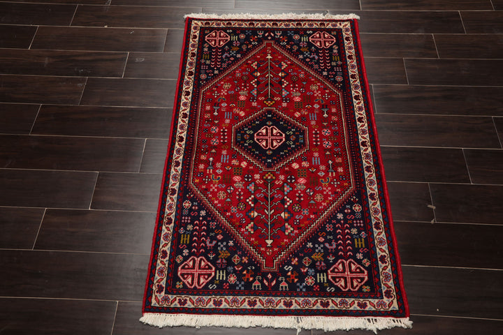 3x5 Red, Navy, Ivory Color Hand Knotted Abadeh Silk Traditional Oriental Rug