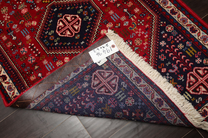 3x5 Red, Navy, Ivory Color Hand Knotted Abadeh Silk Traditional Oriental Rug