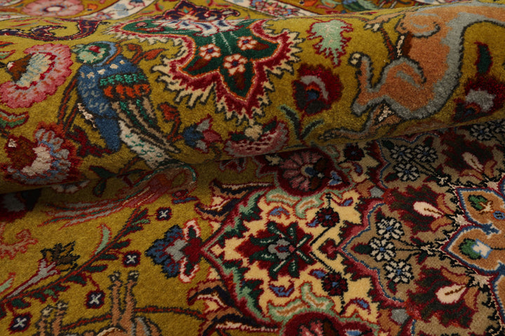 3x5 Mustard, Ivory, Green Color Hand Knotted Tabriz Wool & Silk Traditional Oriental Rug