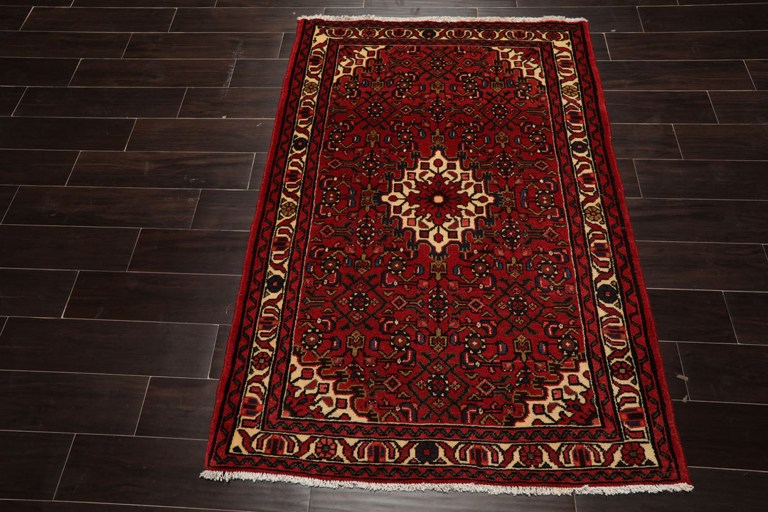 3x5 Rust, Ivory, Blue Color Hand Knotted Abadeh Wool Traditional Oriental Rug