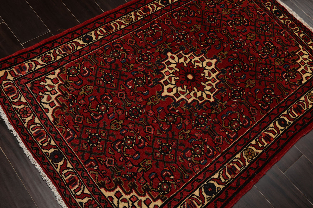 3x5 Rust, Ivory, Blue Color Hand Knotted Abadeh Wool Traditional Oriental Rug