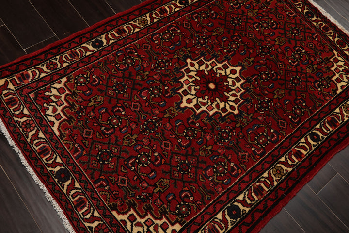 3x5 Rust, Ivory, Blue Color Hand Knotted Abadeh Wool Traditional Oriental Rug