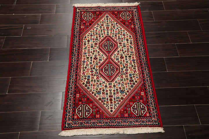 2x4 Ivory, Red, Charcoal Color Hand Knotted Abadeh Wool Traditional Oriental Rug