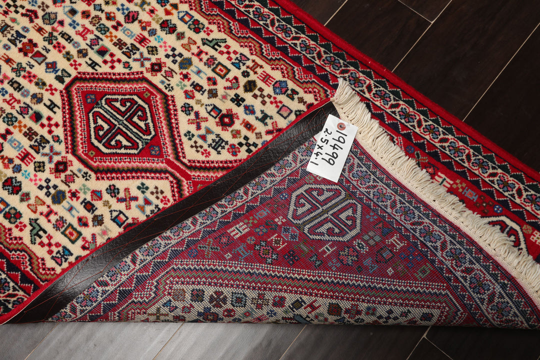 2x4 Ivory, Red, Charcoal Color Hand Knotted Abadeh Wool Traditional Oriental Rug